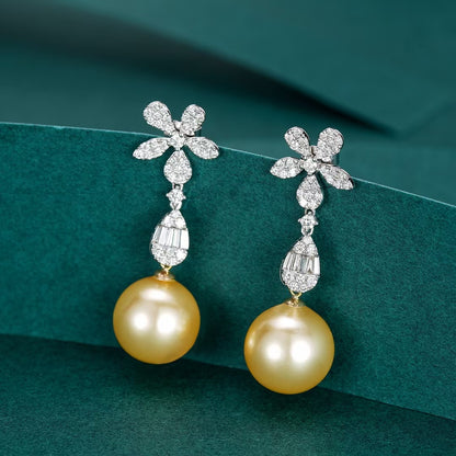 14K Lab Grown Diamond Five Flower Splicing T Earrings (Two Wear Version)