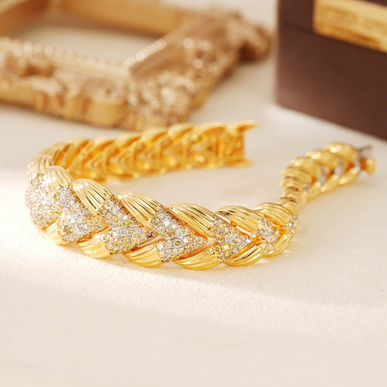 14K Yellow Diamond Colored Braided Bracelet