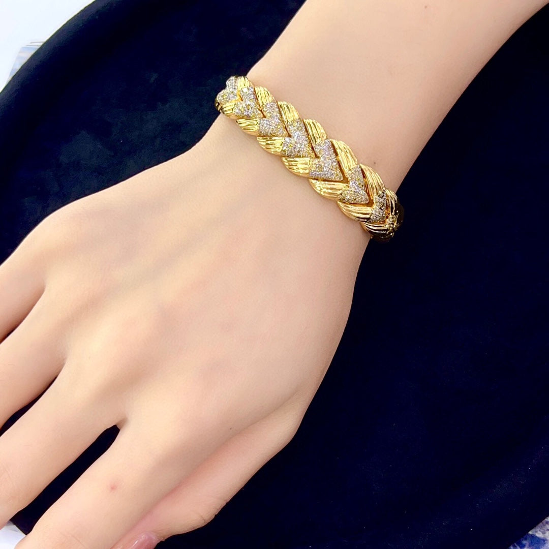 14K Yellow Diamond Colored Braided Bracelet