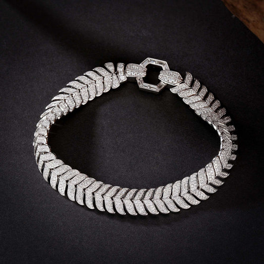 14K Lab Grown Diamond T-Button Leaf Bracelet