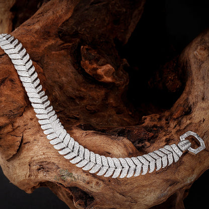 14K Lab Grown Diamond T-Button Leaf Bracelet