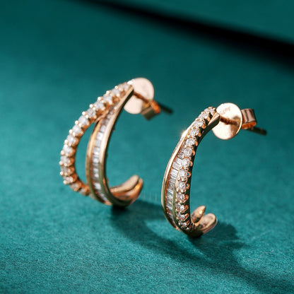 14K Round T-shaped Earrings