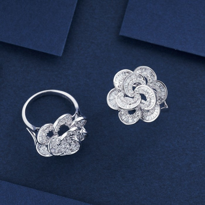 14K Double Layered T-flower Ring