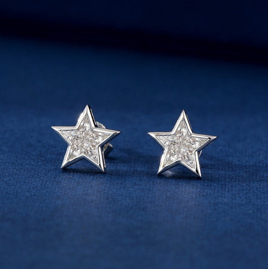 14K Lab Grown Diamond Pentagram Earrings