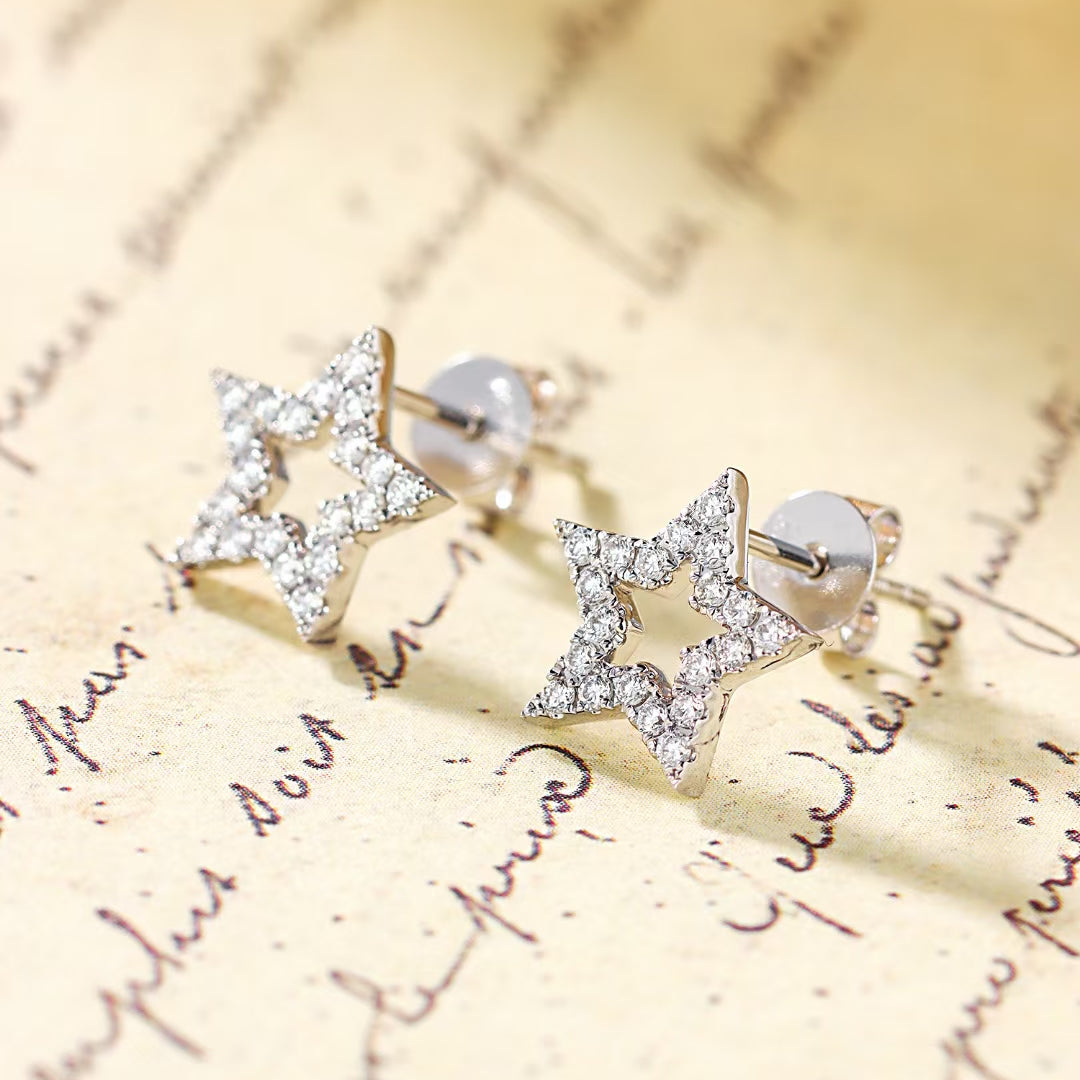 14K Hollow Pentagram Earrings