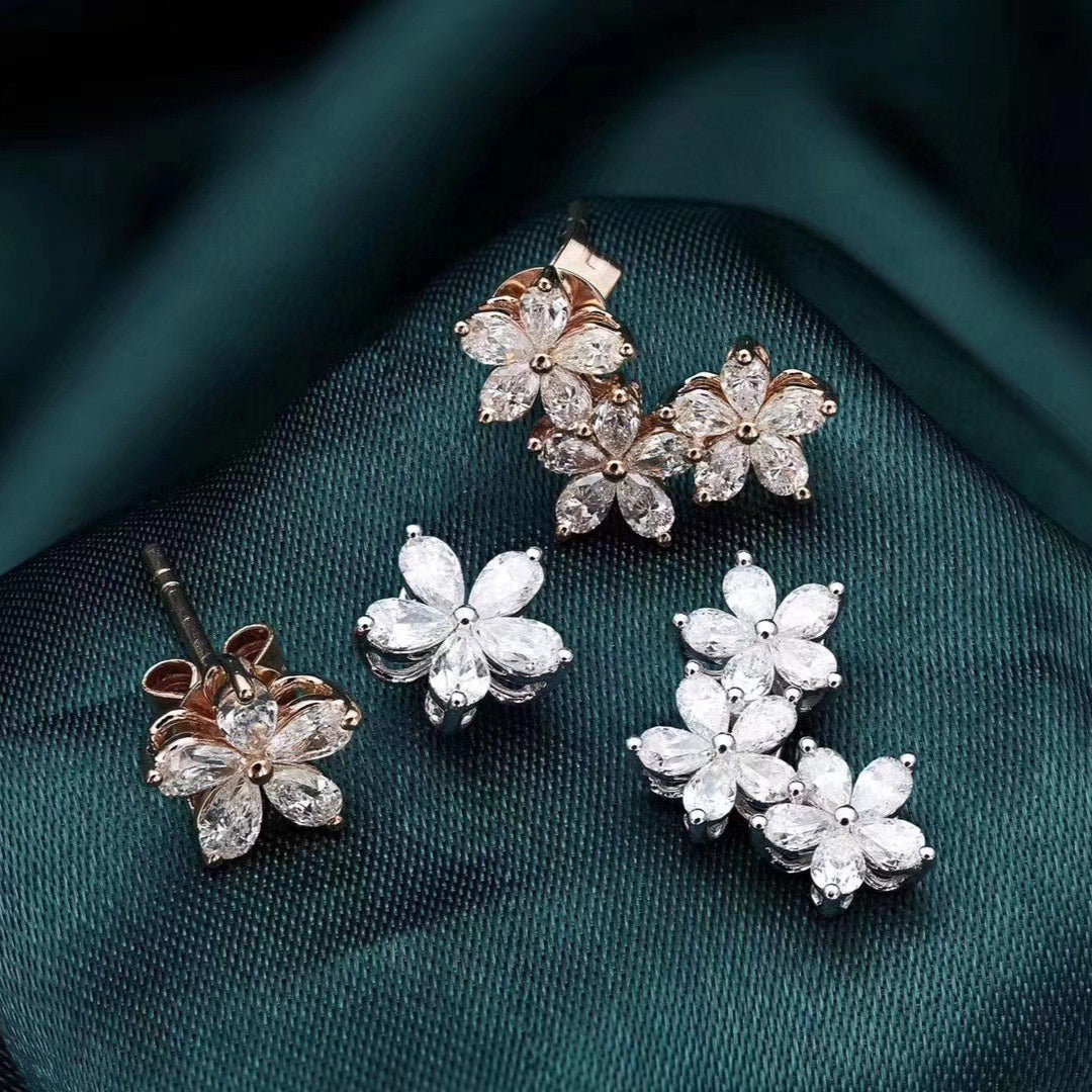 Five Flower Water Droplet Earrings (AB model)