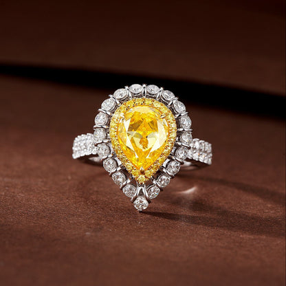 14K Yellow Diamond Water Drop Double Row Straight Arm Ring