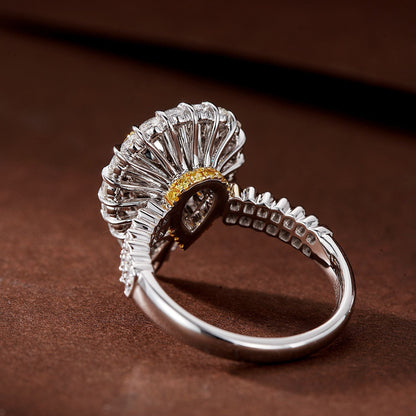 14K Yellow Diamond Water Drop Double Row Straight Arm Ring