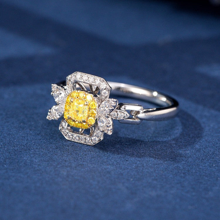 14K Yellow Diamond Butterfly Pillow Ring