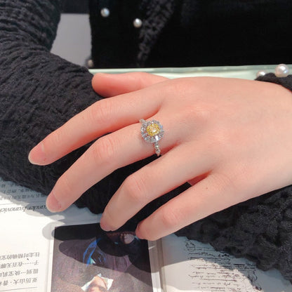 14K Yellow Diamond Round Diamond Ring Arm Circumference T Pillow Shaped Ring