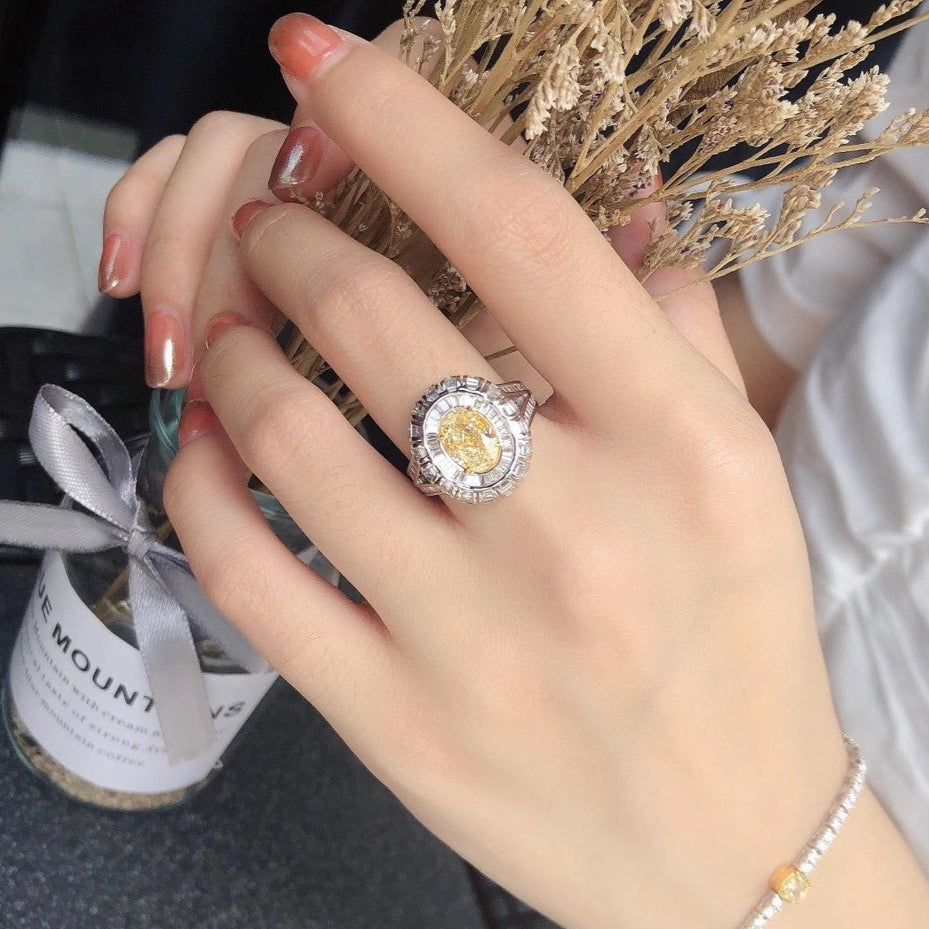 14K Yellow Diamond Elliptical Ring