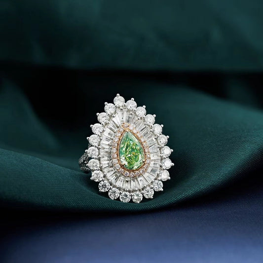 14K Green Diamond Waterdrop Ring