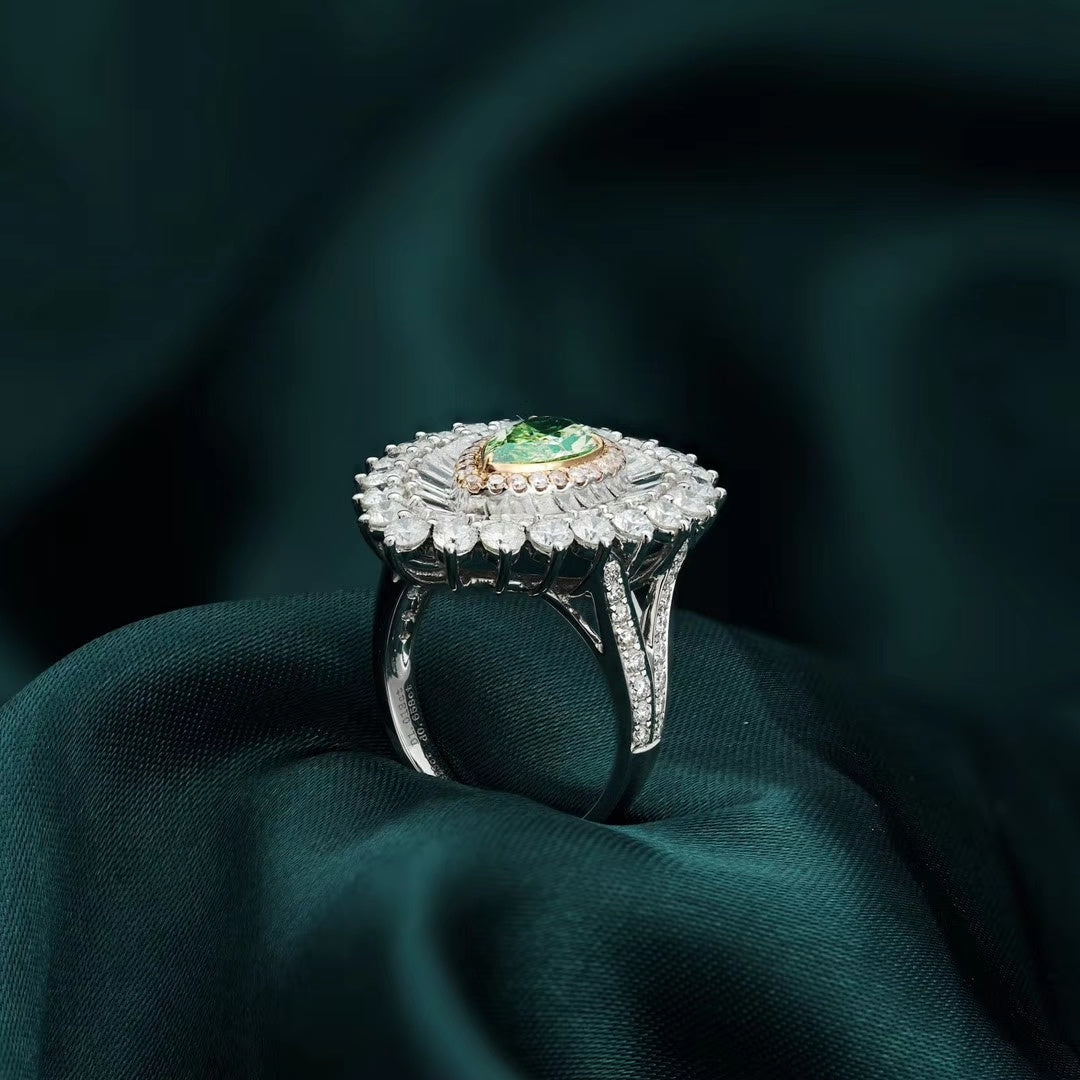 14K Green Diamond Waterdrop Ring