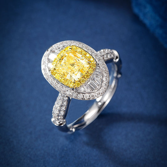 14K Yellow Diamond Pillow Shaped Round T Three-Dimensional Ring