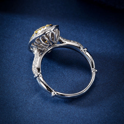 14K Yellow Diamond Pillow Shaped Round T Three-Dimensional Ring