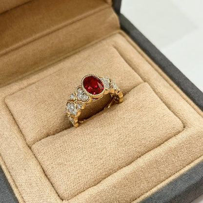 18K Gold Retro Style 1.6ct Oval Shaped Lab Grown Ruby Ring