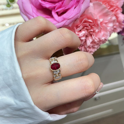 18K Gold Retro Style 1.6ct Oval Shaped Lab Grown Ruby Ring