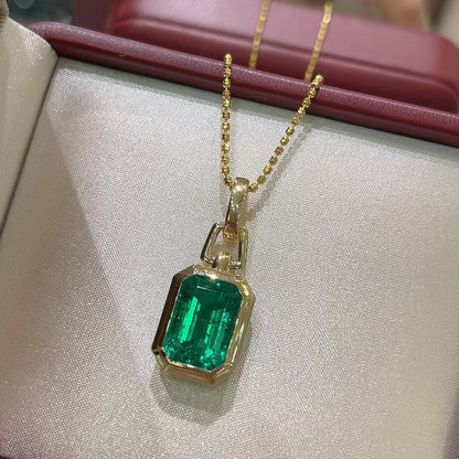 14K Gold 7.45ct Emerald Cut Lab Grown Emerald Pendant