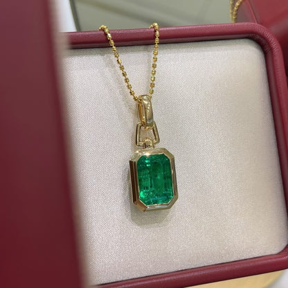 14K Gold 7.45ct Emerald Cut Lab Grown Emerald Pendant