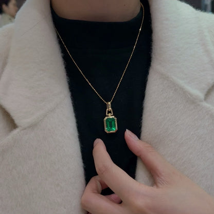 14K Gold 7.45ct Emerald Cut Lab Grown Emerald Pendant