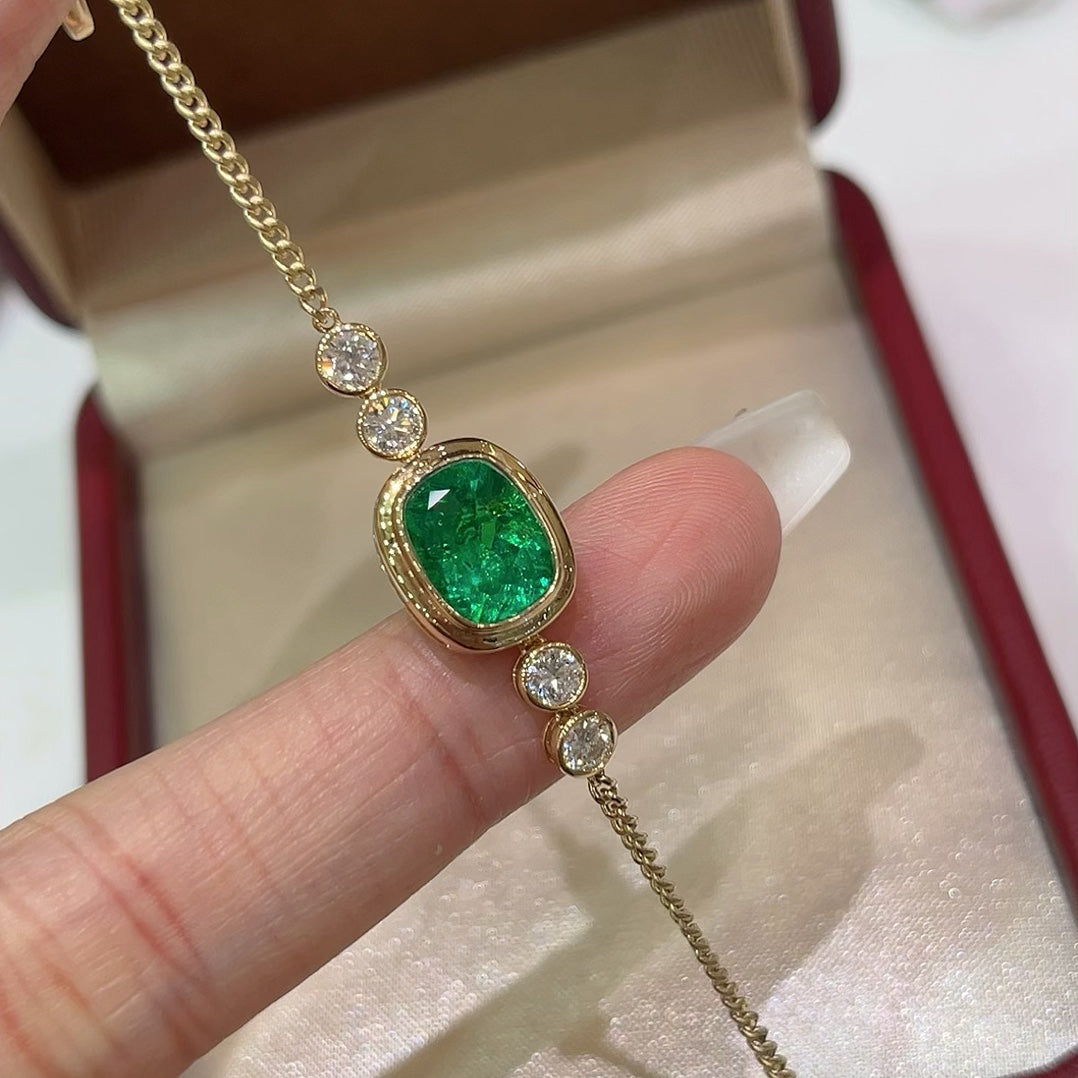 14K Gold 1.85ct Lab Grown Emerald Bracelet