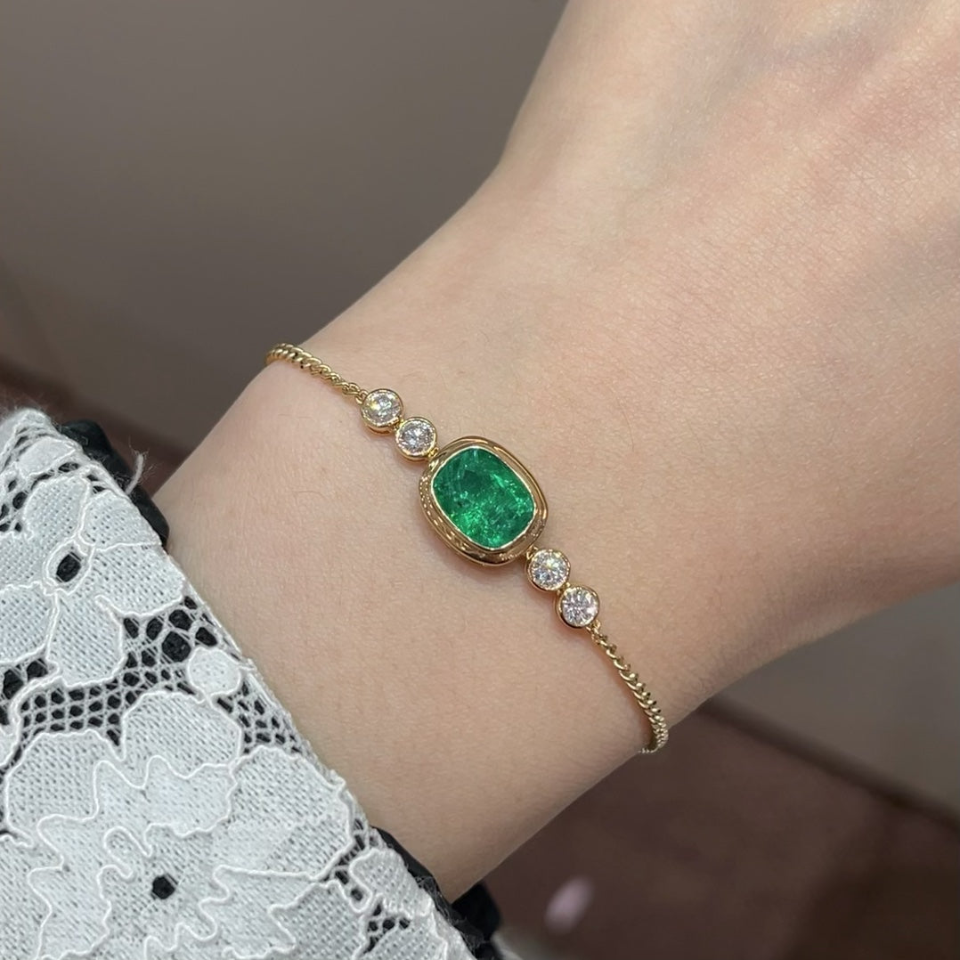 14K Gold 1.85ct Lab Grown Emerald Bracelet