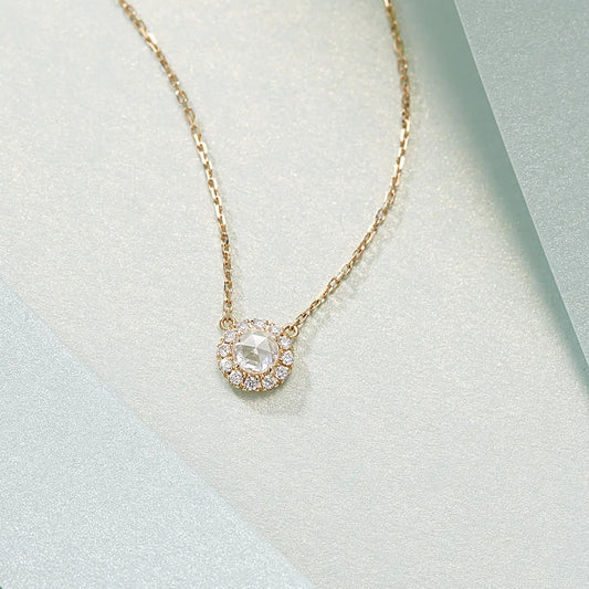 14K Gold Retro Rose Cut Round Chain Pendant