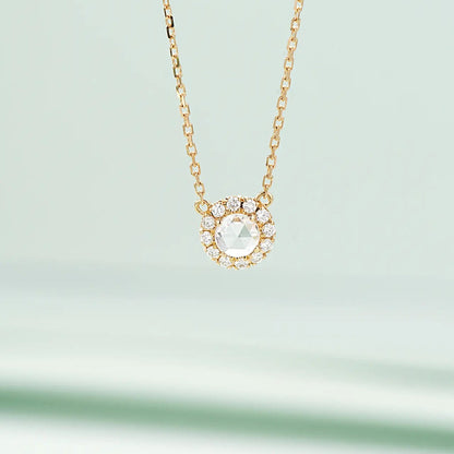 14K Gold Retro Rose Cut Round Chain Pendant