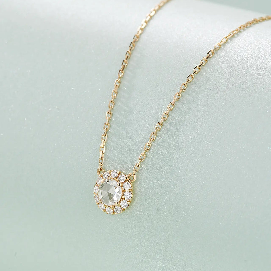 14K Gold Retro Rose Cut Round Chain Pendant