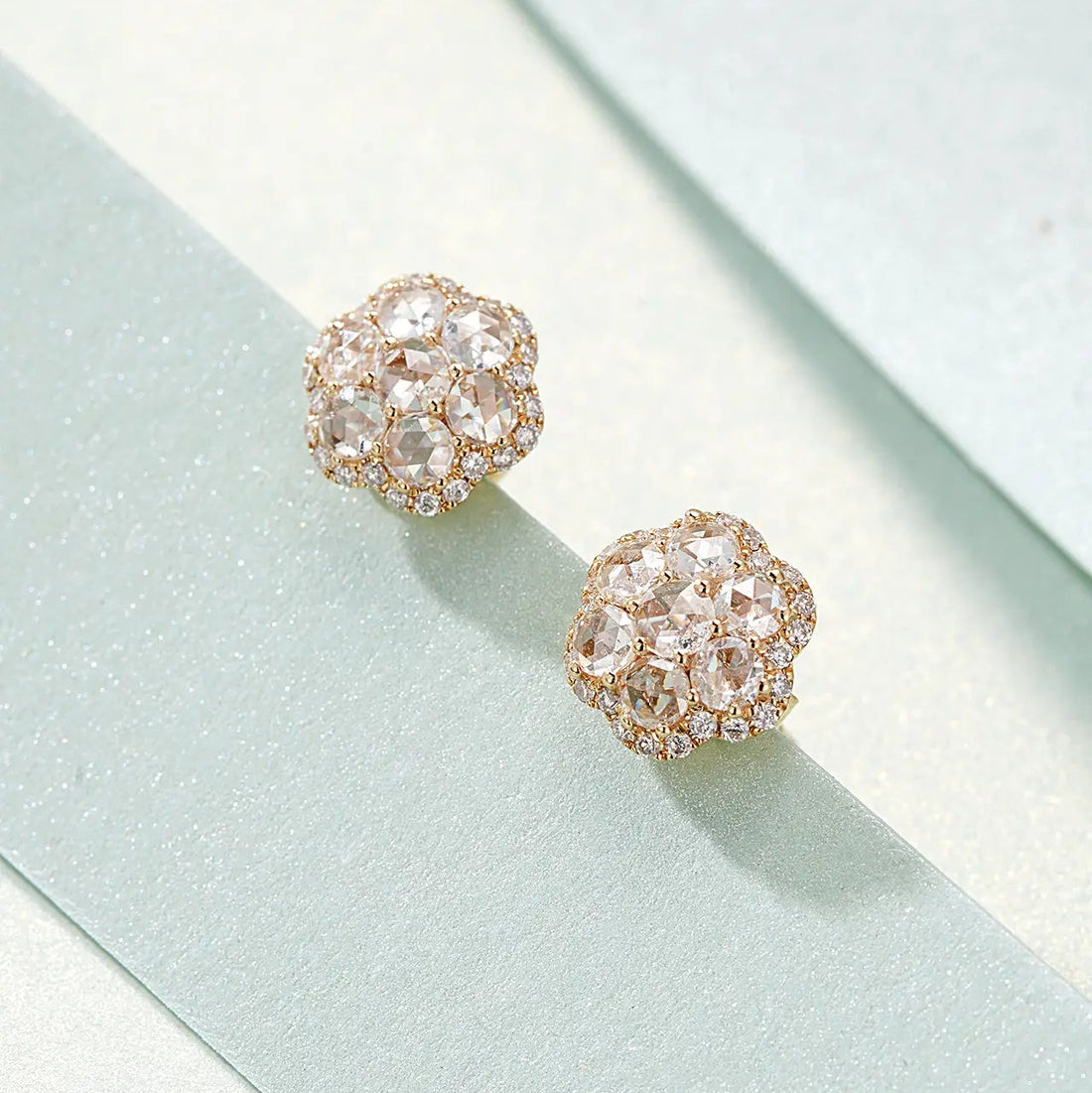 14K Gold Retro Rose Cut Round Earrings