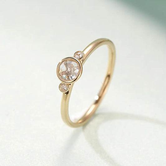 14K Gold Retro Rose Cut Circular Bubble Ring