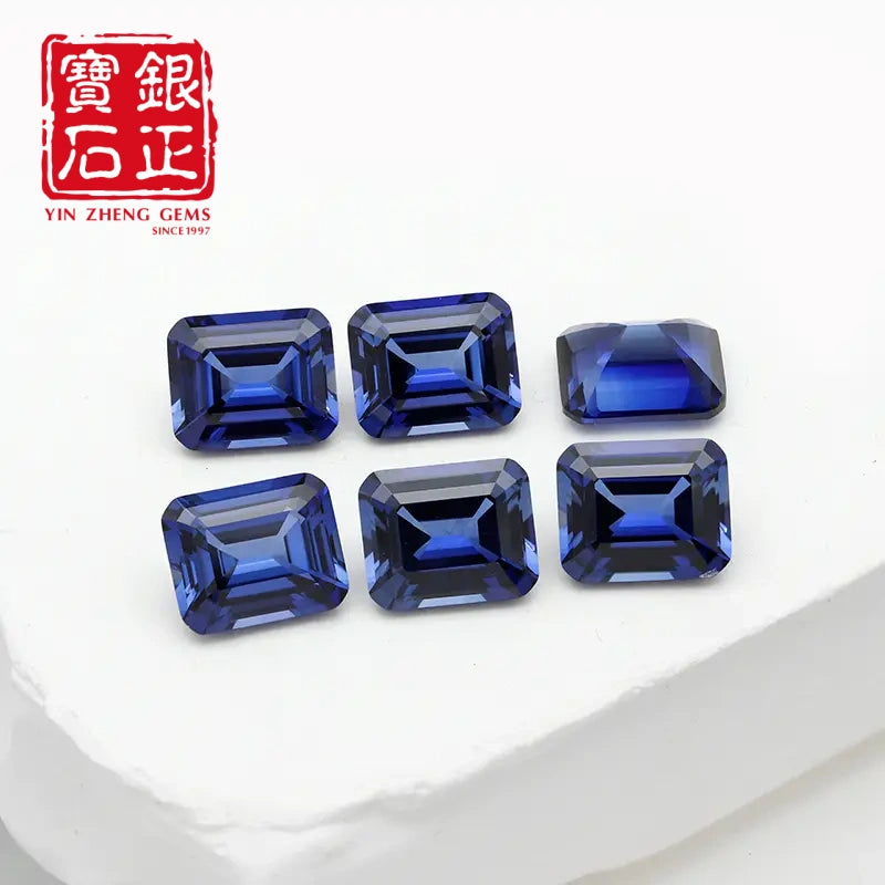 Precision Cut Cornflower Sapphire Emerald Cut