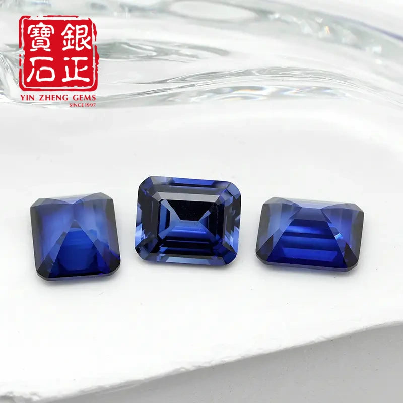 Precision Cut Cornflower Sapphire Emerald Cut