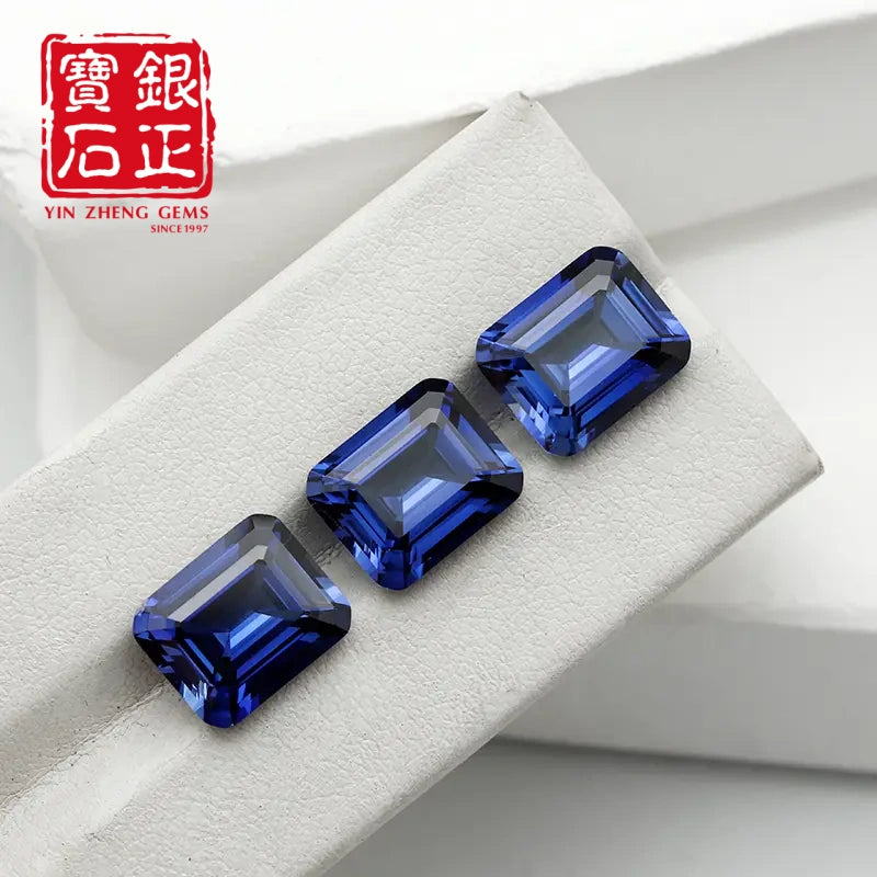 Precision Cut Cornflower Sapphire Emerald Cut