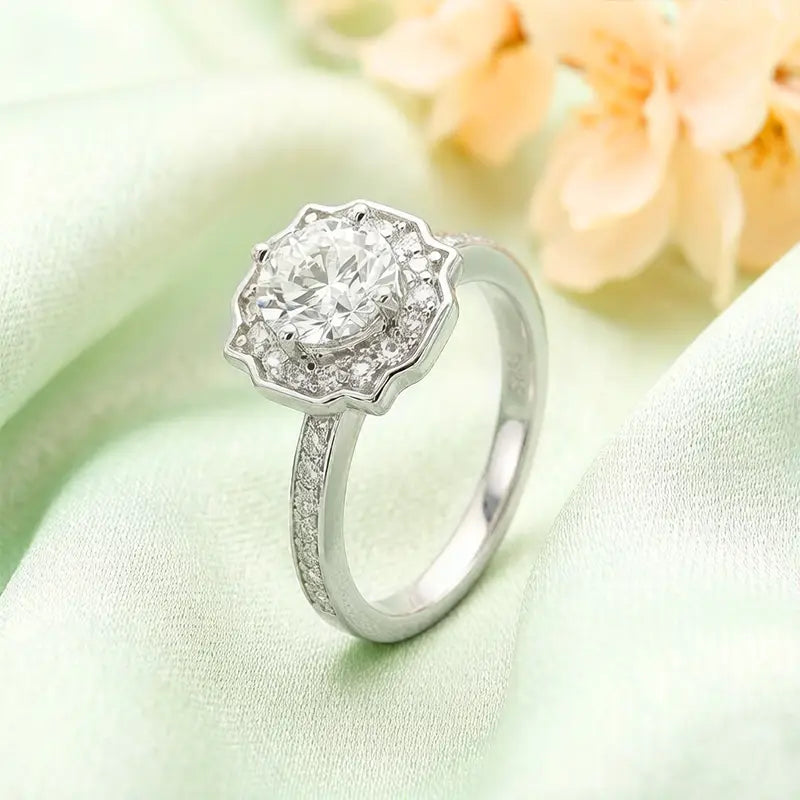 S925 Silver Luxury Floral Cut Lab Grown Diamond Ring