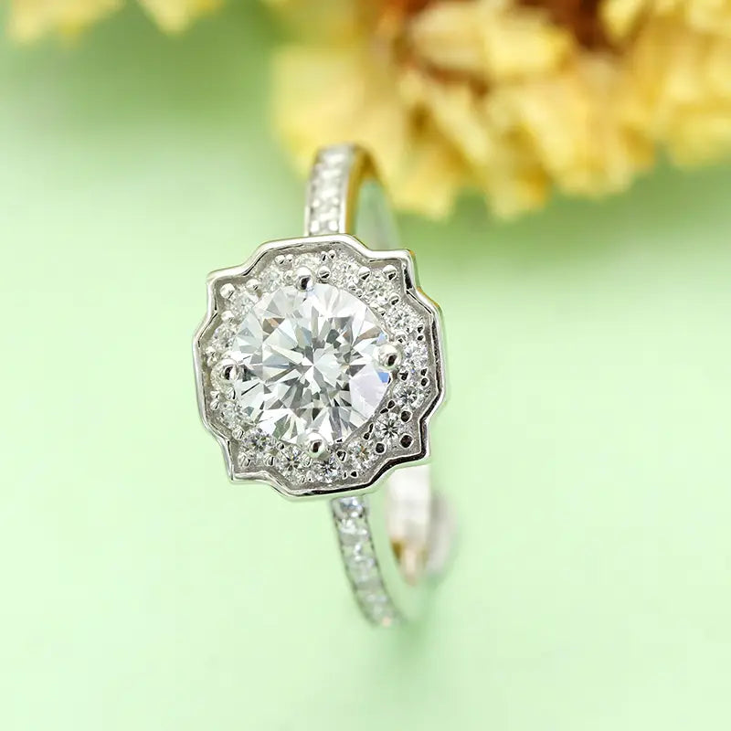S925 Silver Luxury Floral Cut Lab Grown Diamond Ring