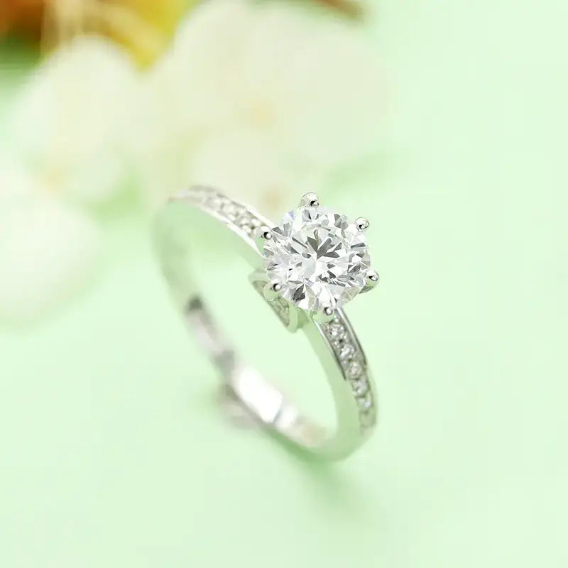 S925 Silver Light Luxury 1ct Cultivated Diamond Six‑Prong Ring