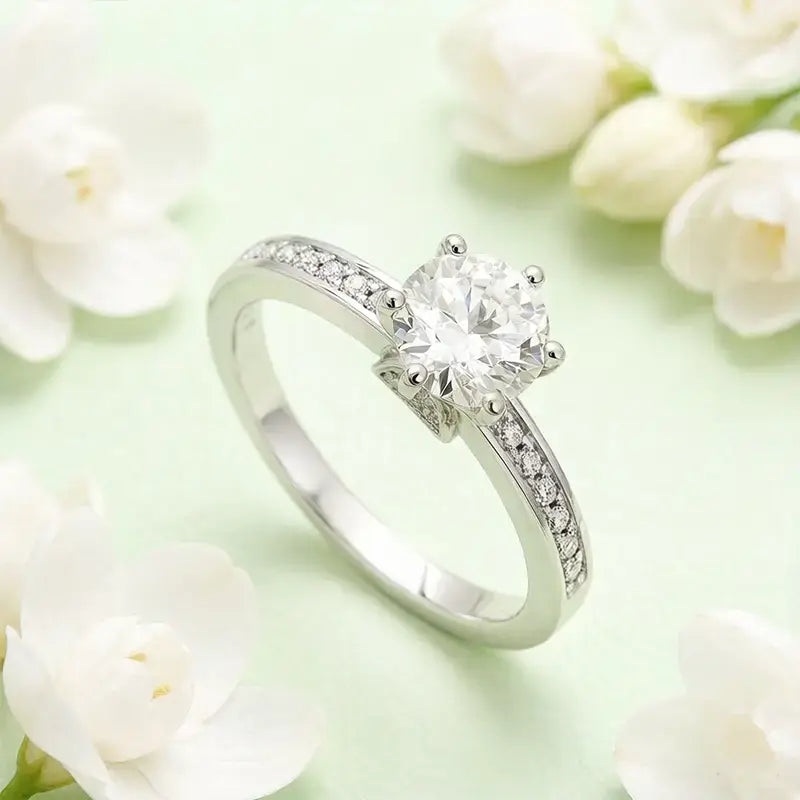 S925 Silver Light Luxury 1ct Cultivated Diamond Six‑Prong Ring