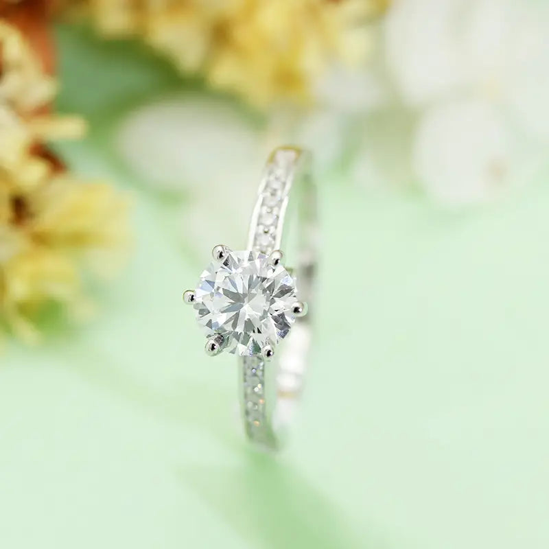 S925 Silver Light Luxury 1ct Lab Grown Diamond Six‑Prong Ring