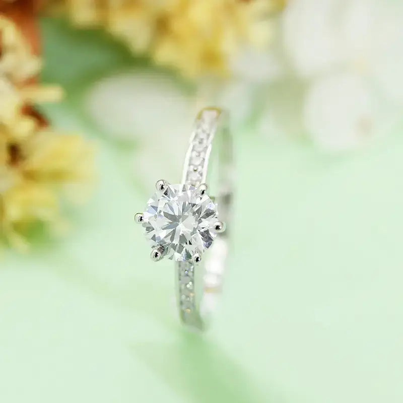 S925 Silver Light Luxury 1ct Cultivated Diamond Six‑Prong Ring