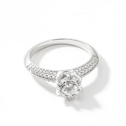 S925 Silver Light Luxury 1ct Cultivated Diamond Six‑Prong Ring
