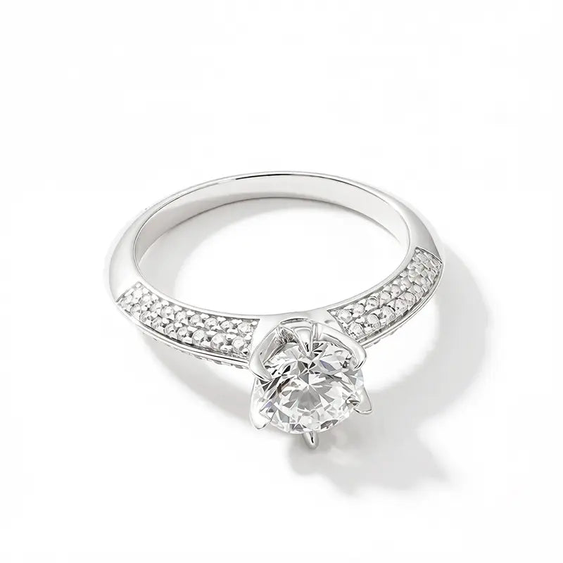 S925 Silver Light Luxury 1ct Cultivated Diamond Six‑Prong Ring