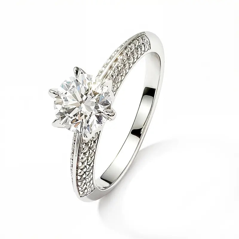 S925 Silver Light Luxury 1ct Cultivated Diamond Six‑Prong Ring