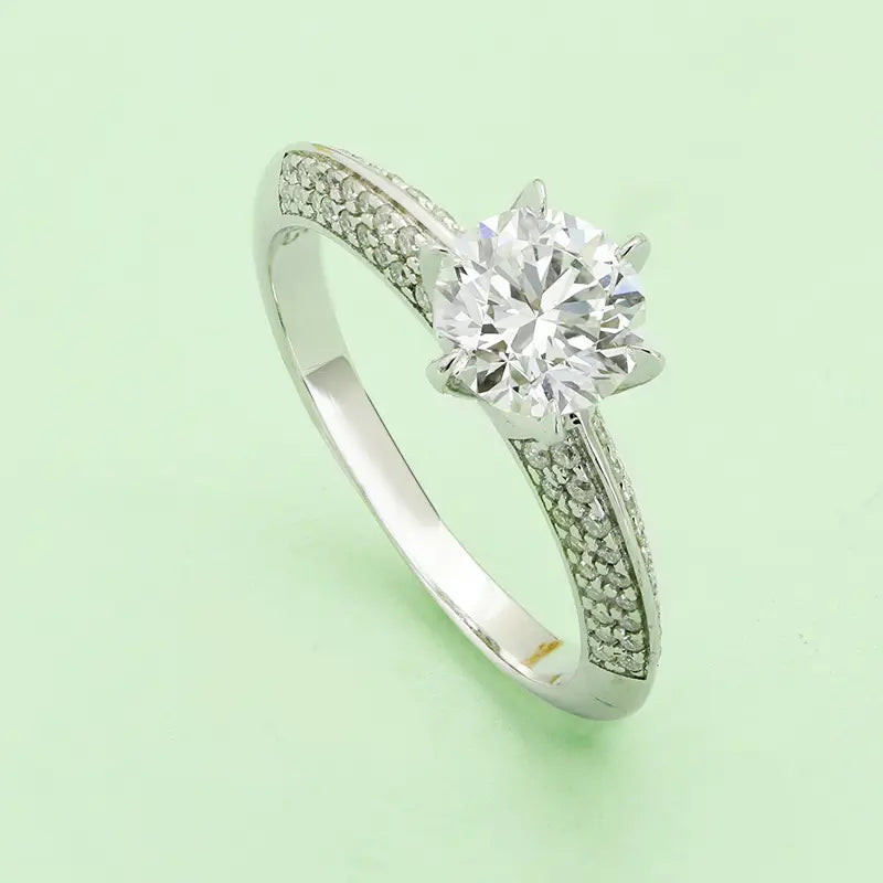 S925 Silver Light Luxury 1ct Cultivated Diamond Six‑Prong Ring