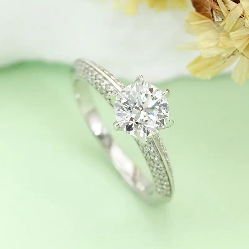 S925 Silver Light Luxury 1ct Cultivated Diamond Six‑Prong Ring