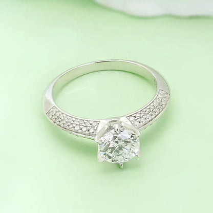 S925 Silver Light Luxury 1ct Cultivated Diamond Six‑Prong Ring