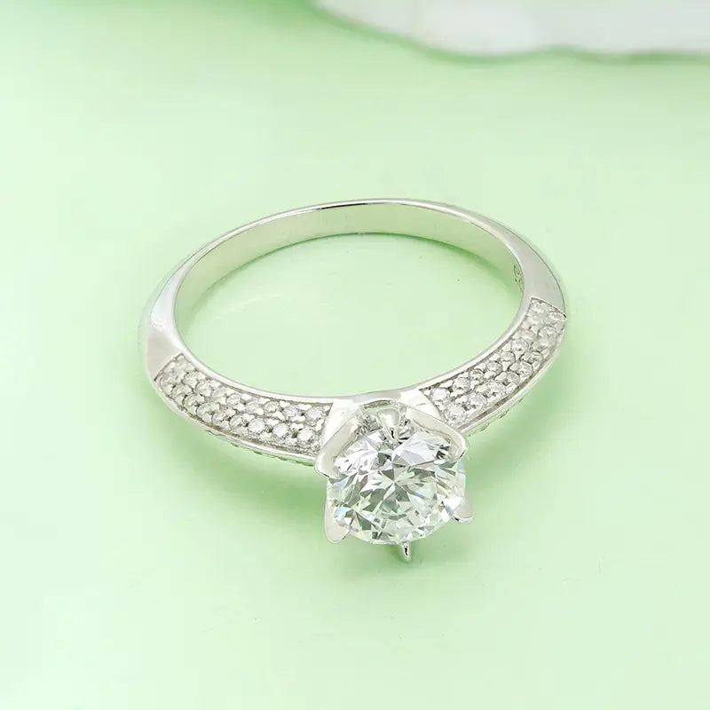 S925 Silver Light Luxury 1ct Cultivated Diamond Six‑Prong Ring
