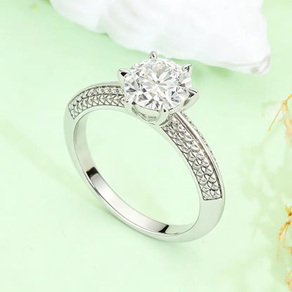 S925 Silver Light Luxury 1ct Cultivated Diamond Six‑Prong Ring
