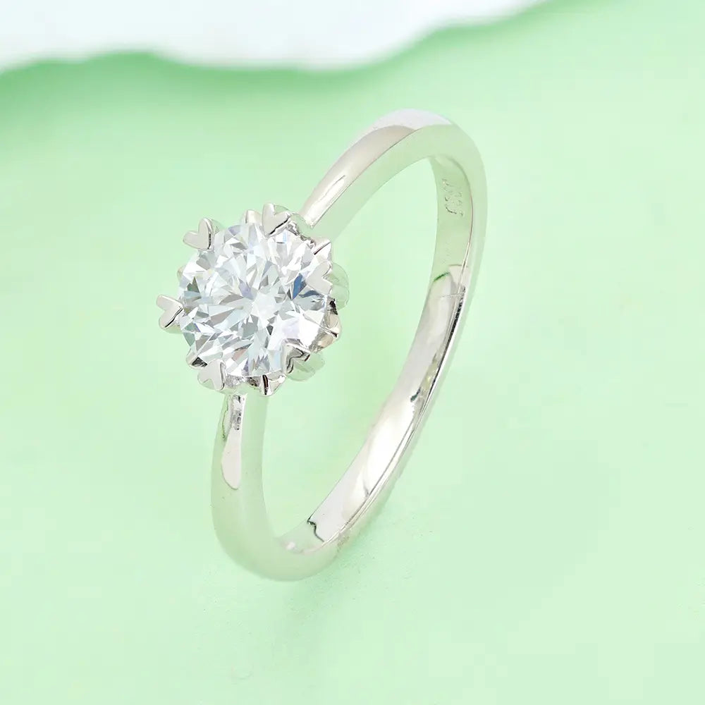 S925 Silver Simple Style 1ct Round Lab Grown Diamond Heart Six‑Prong Ring