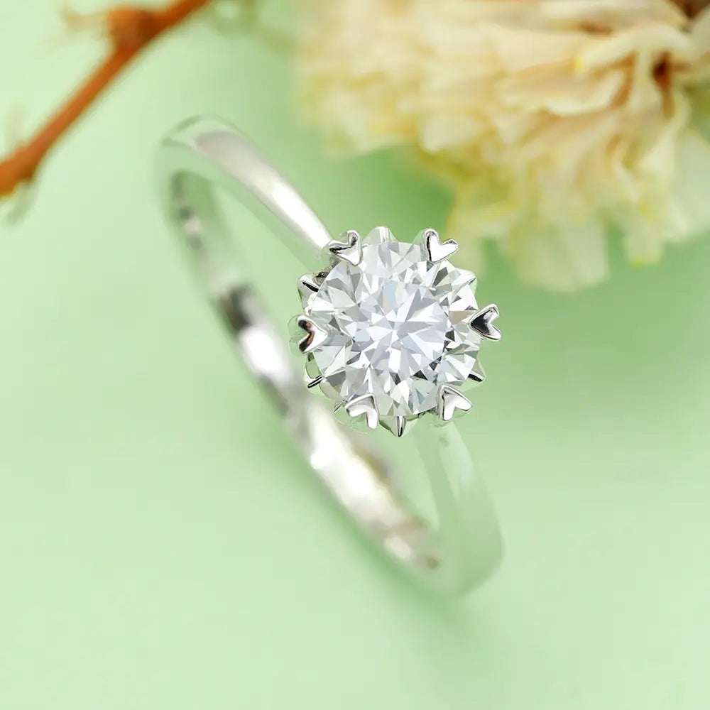 S925 Silver Simple Style 1ct Round Lab Grown Diamond Heart Six‑Prong Ring